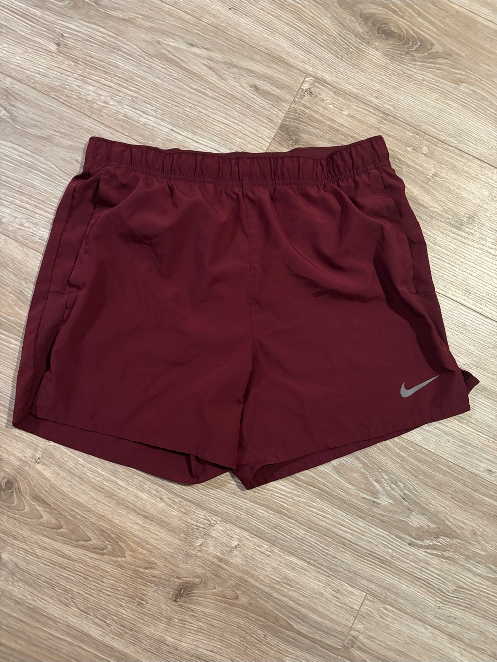 Nike Maroon Athletic Shorts with Reflective Swoosh